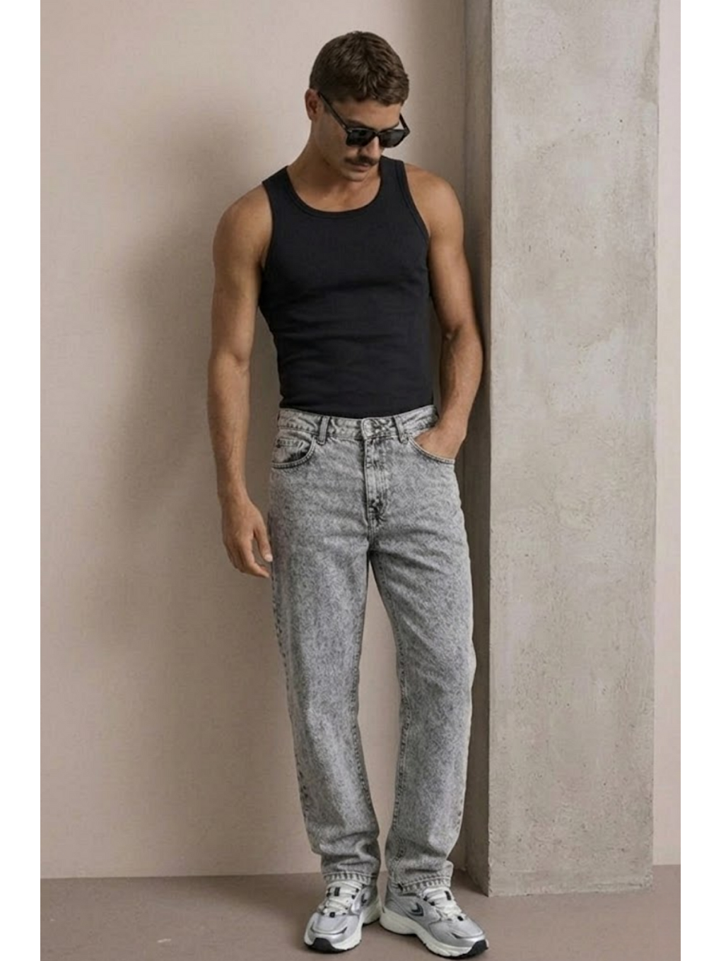 Erkek Yüksek Bel Comfort Açık Gri Jean Pantolon-3