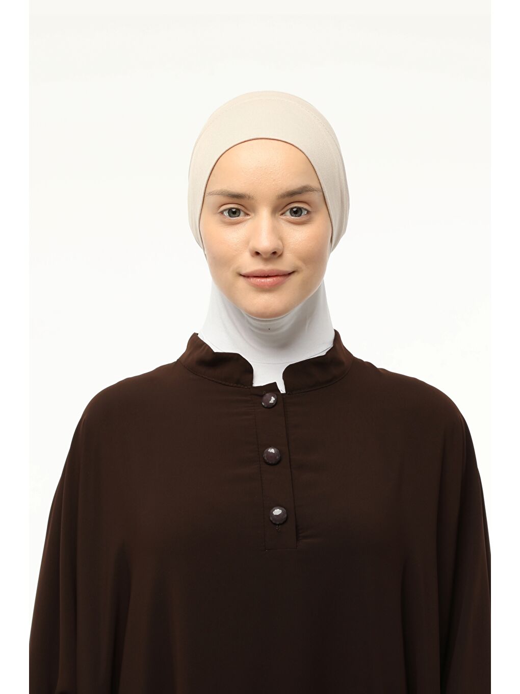 Bej Hazır Pratik Geçmeli Lastikli Tesettür Bone-1