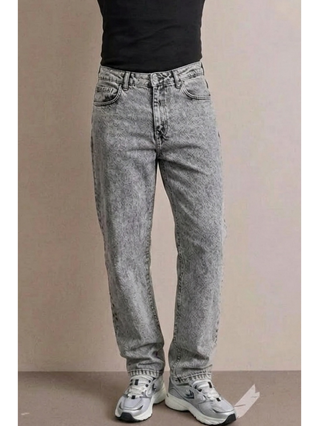 Erkek Yüksek Bel Comfort Açık Gri Jean Pantolon-4