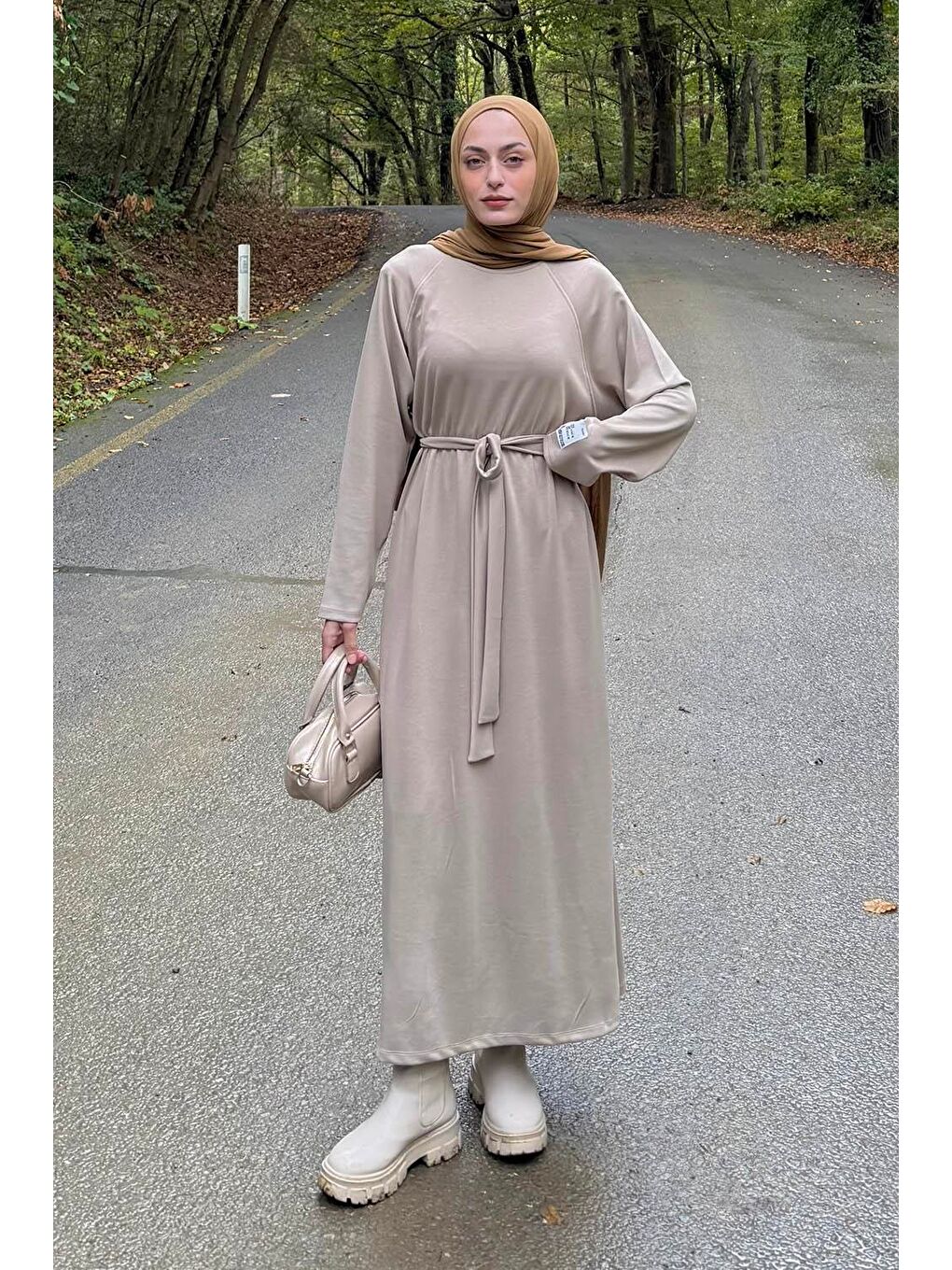 Arma Detaylı Elbise Bej