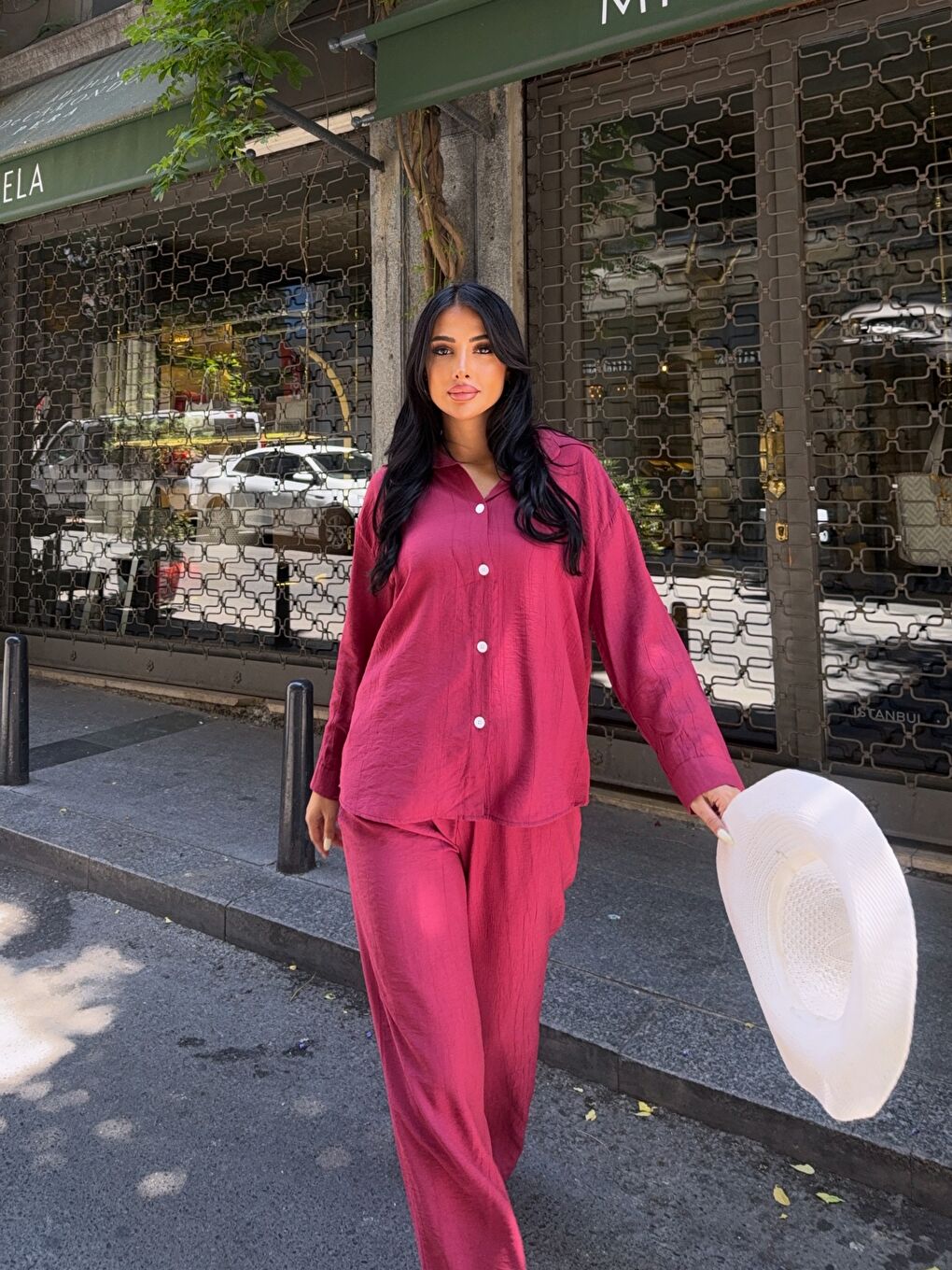 Gömlek Pantalon Alt Üst Takım Bordo