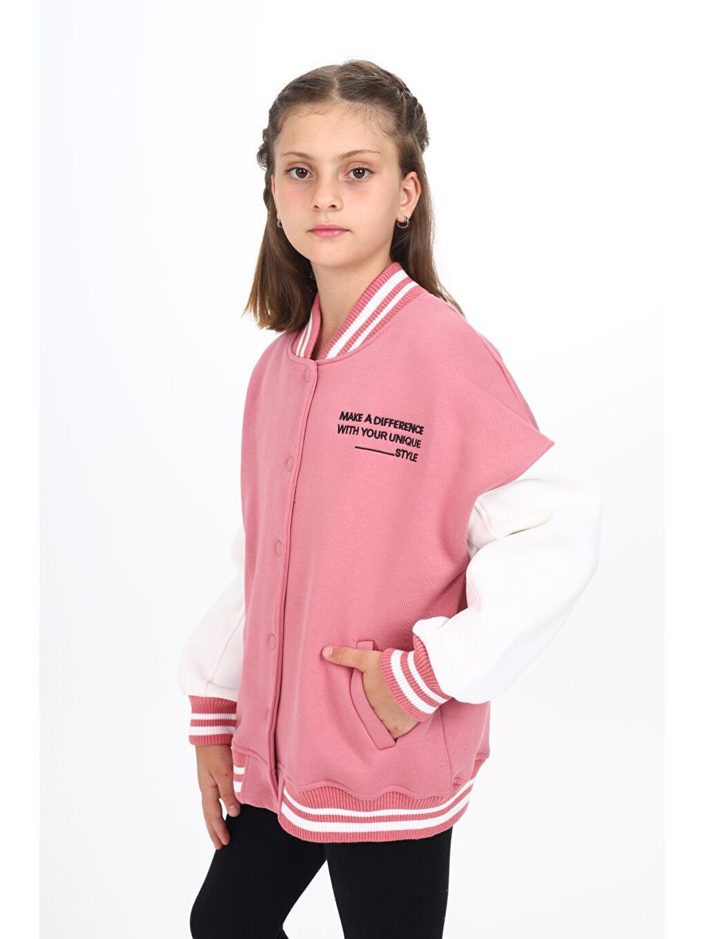 Pembe Kız Çocuk Nakışlı Kolej Hırka-2