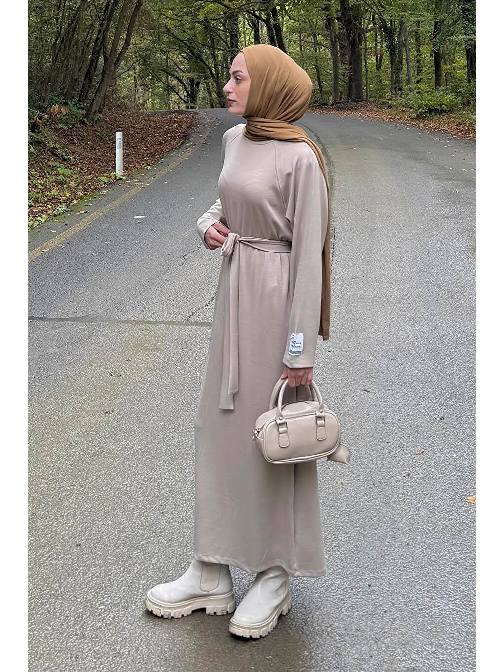 Arma Detaylı Elbise Bej-1