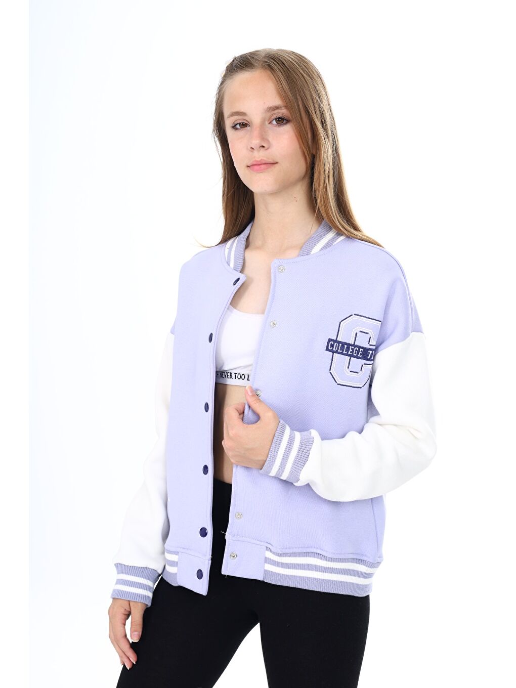 Lila Kız Çocuk Nakışlı Kolej Hırka-1