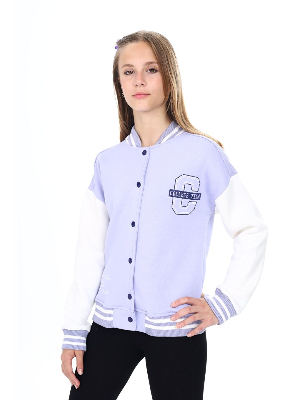 Lila Kız Çocuk Nakışlı Kolej Hırka-3