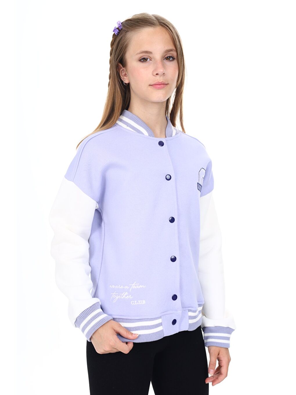 Lila Kız Çocuk Nakışlı Kolej Hırka-5