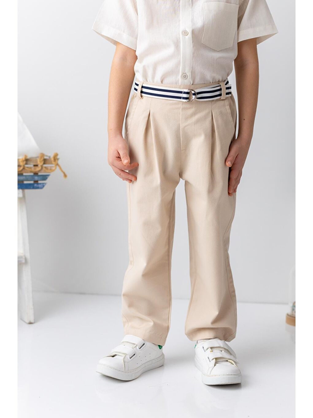 Bej Erkek Bebek Kemerli Gabardin Pantolon - Taş Rengi