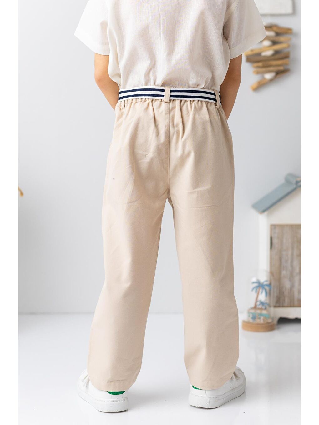 Bej Erkek Bebek Kemerli Gabardin Pantolon - Taş Rengi-1