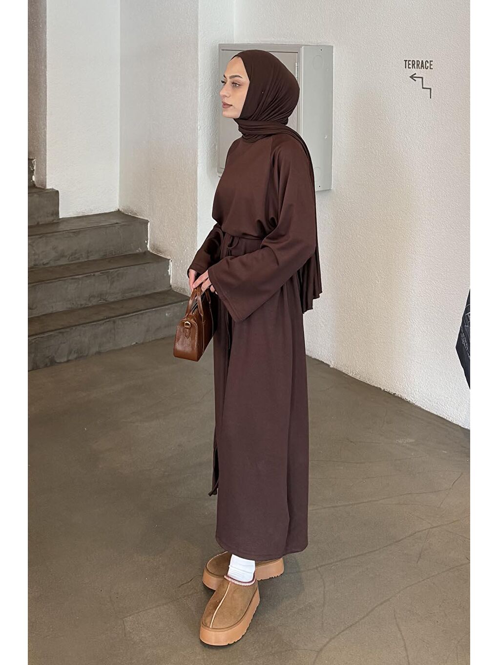 Bağlama Detaylı Elbise Acı Kahverengi-1