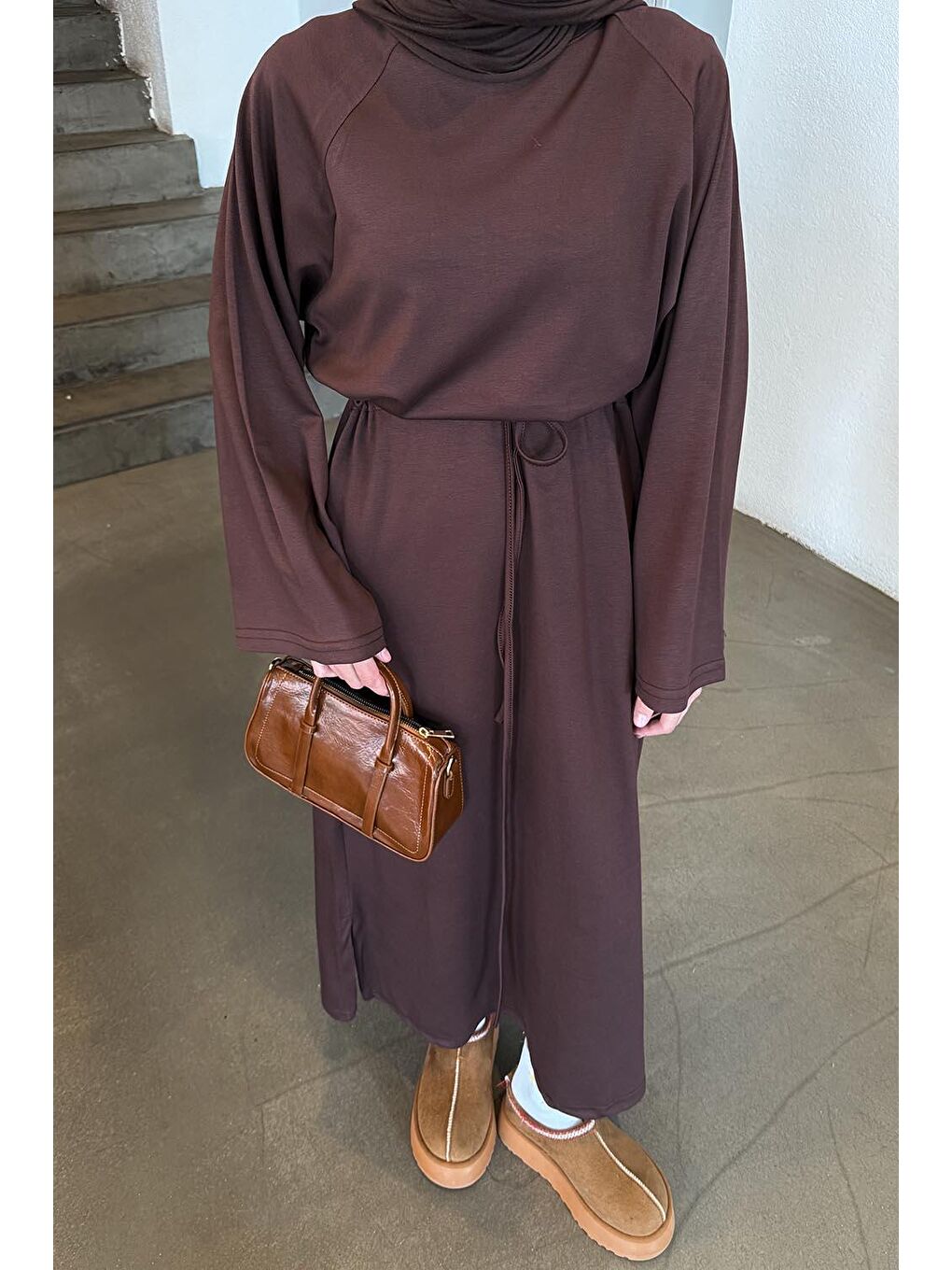 Bağlama Detaylı Elbise Acı Kahverengi-2