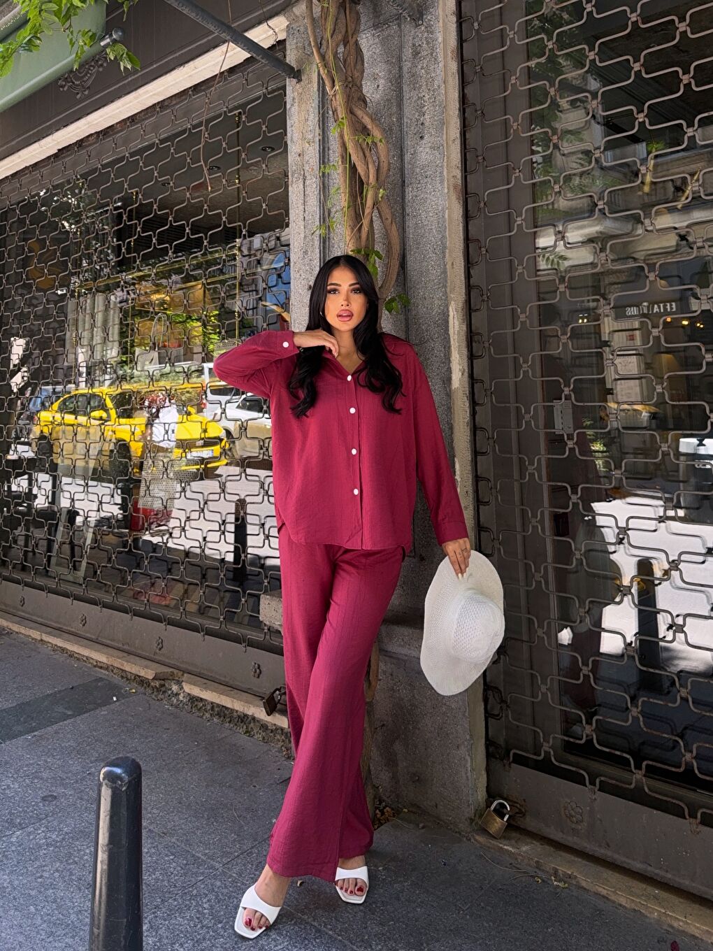 Gömlek Pantalon Alt Üst Takım Bordo-1