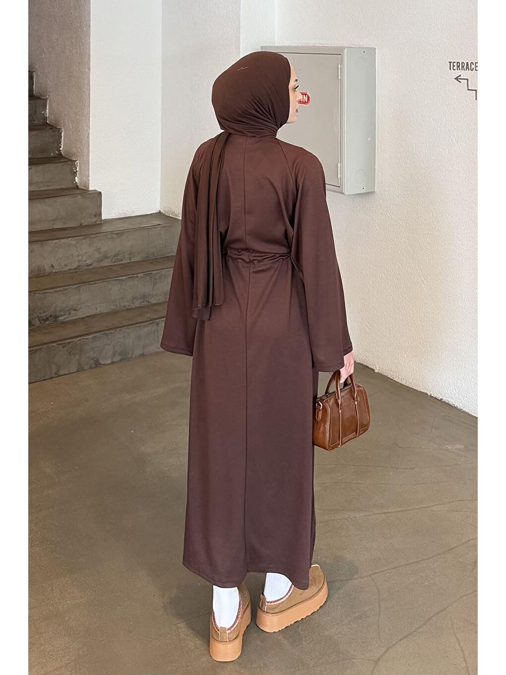 Bağlama Detaylı Elbise Acı Kahverengi-3