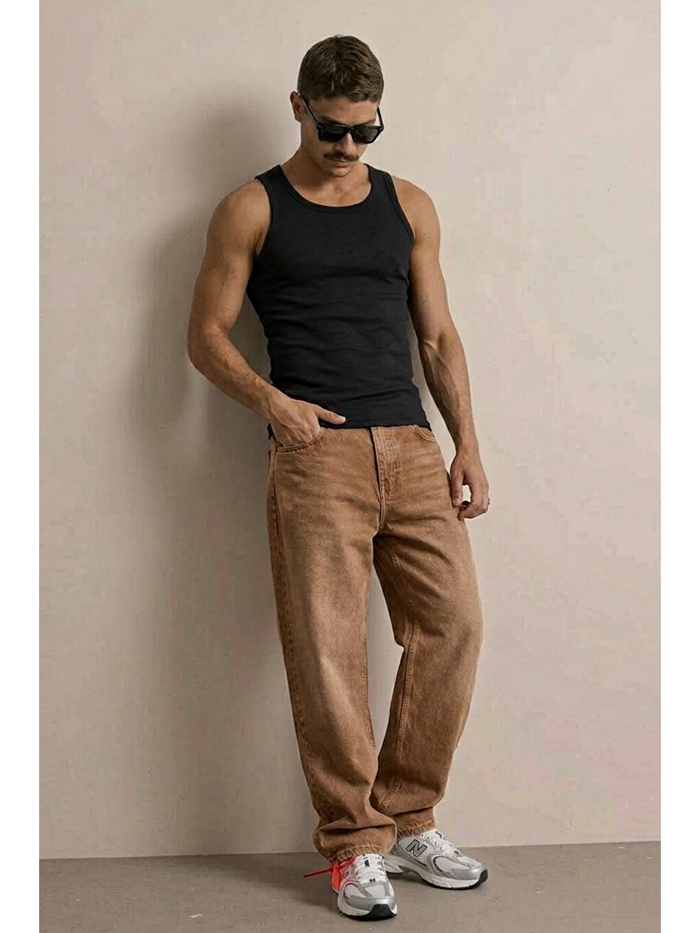 Kahverengi Erkek Yüksek Bel Comfort Kiremit Jean Pantolon-3