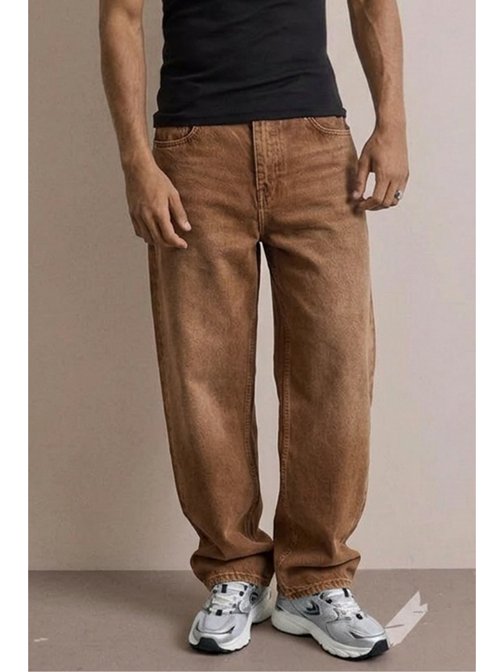 Kahverengi Erkek Yüksek Bel Comfort Kiremit Jean Pantolon-4
