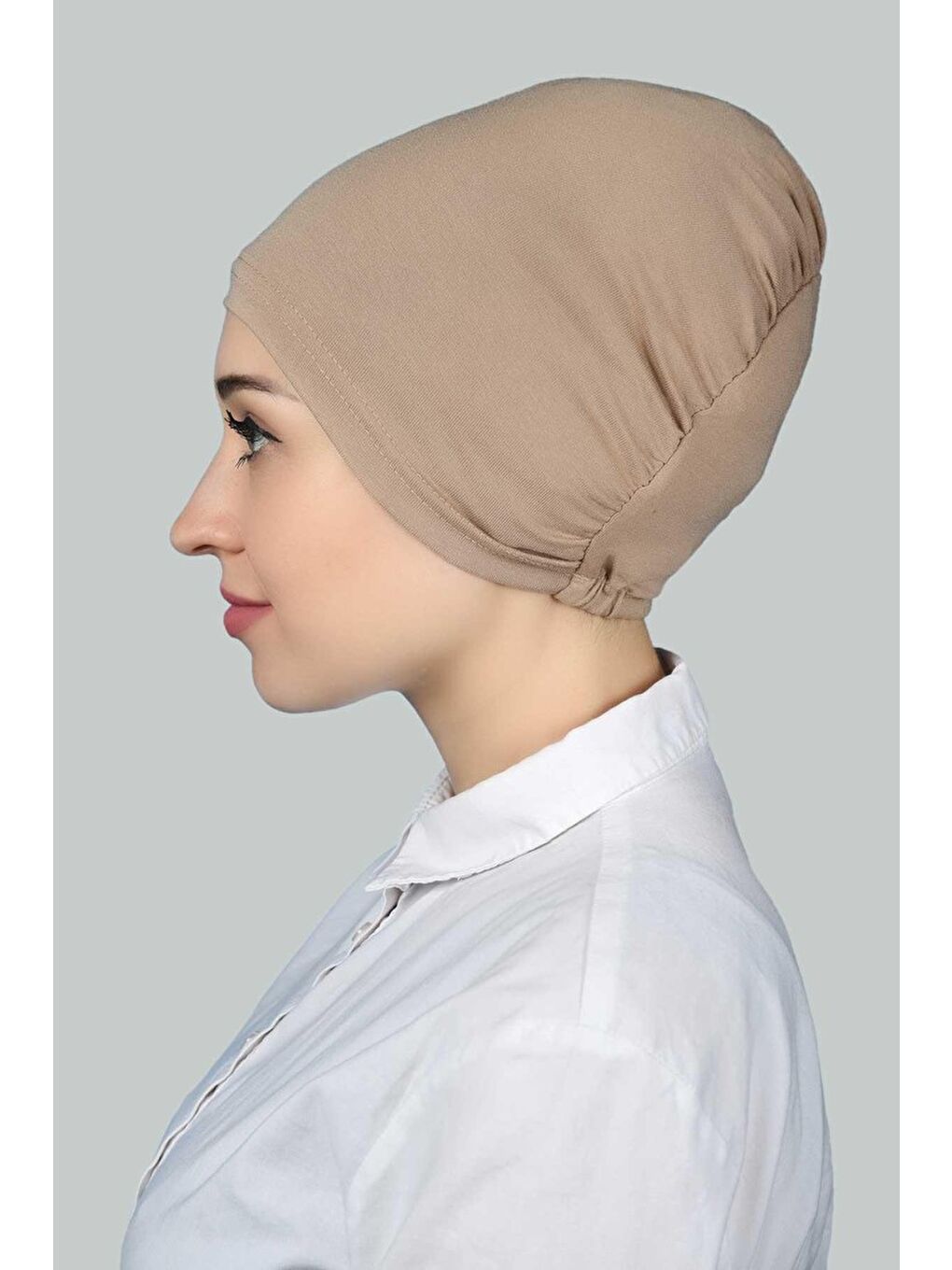 Bej Hazır Pratik Geçmeli Lastikli Tesettür Bone-2