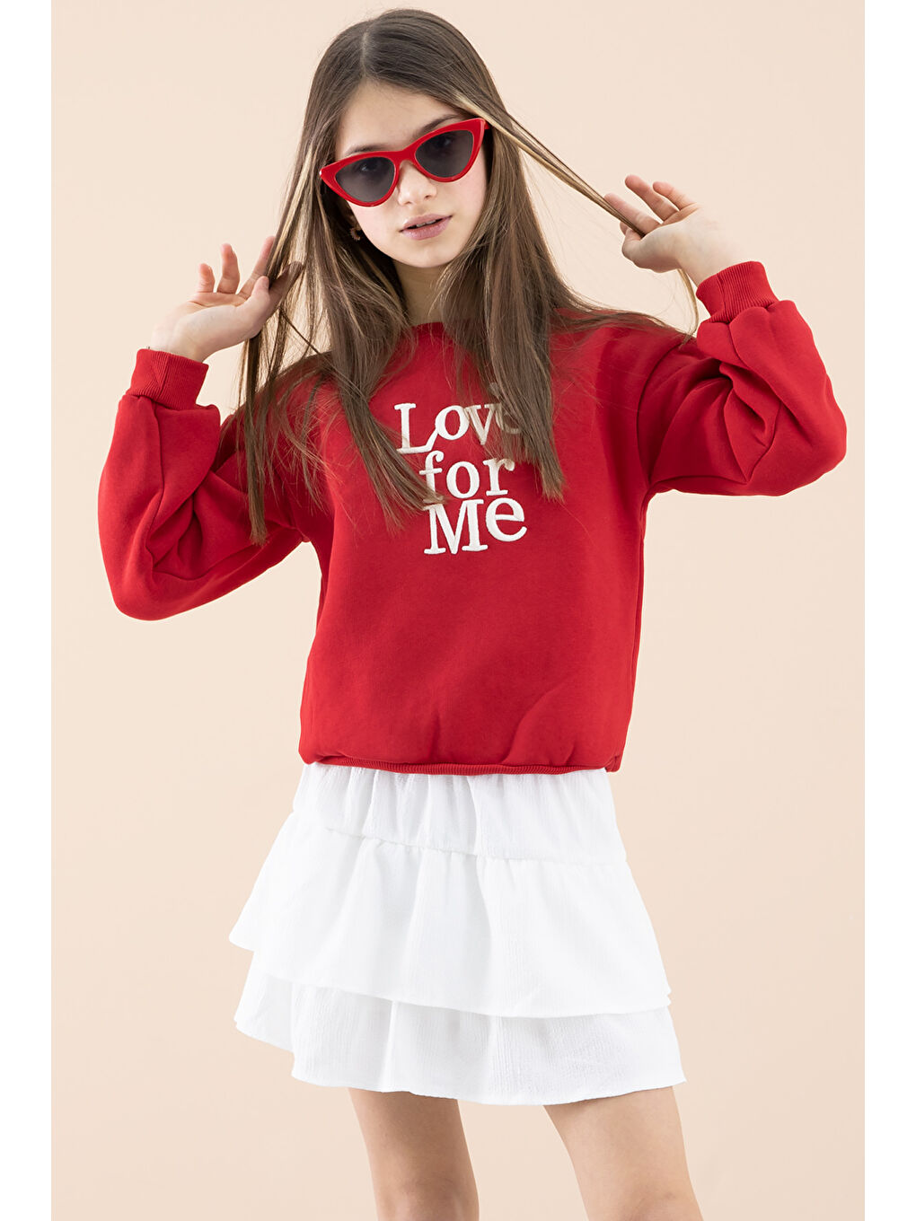 Kırmızı Şardonlu Kız Çocuk Etekli Takım 20251-1