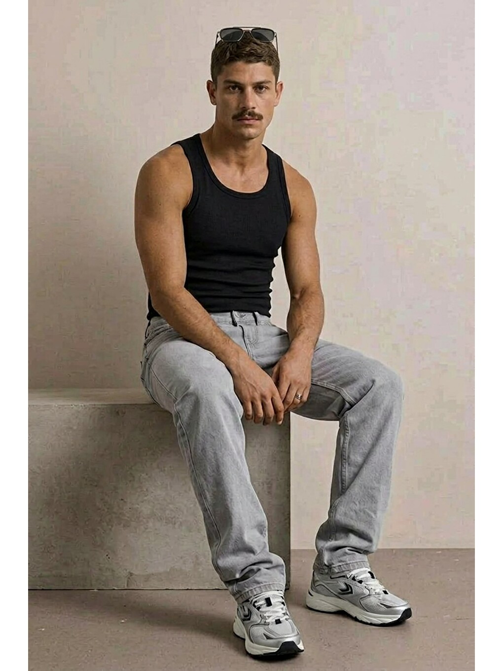 Erkek Yüksek Bel Comfort Gri Jean Pantolon-2