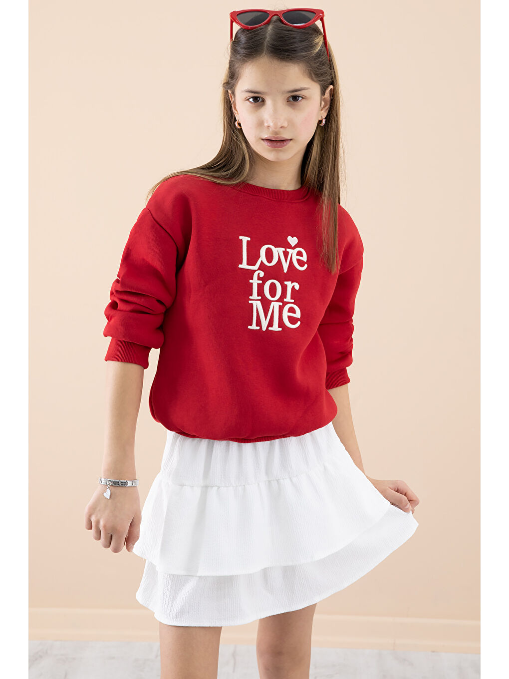 Kırmızı Şardonlu Kız Çocuk Etekli Takım 20251-3