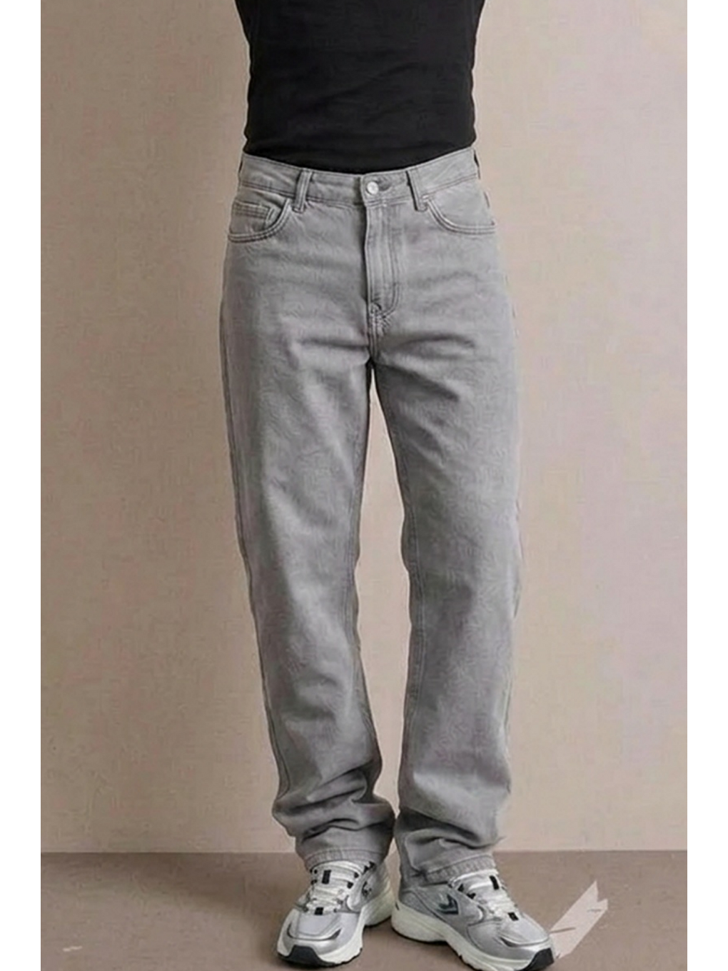 Erkek Yüksek Bel Comfort Gri Jean Pantolon-4
