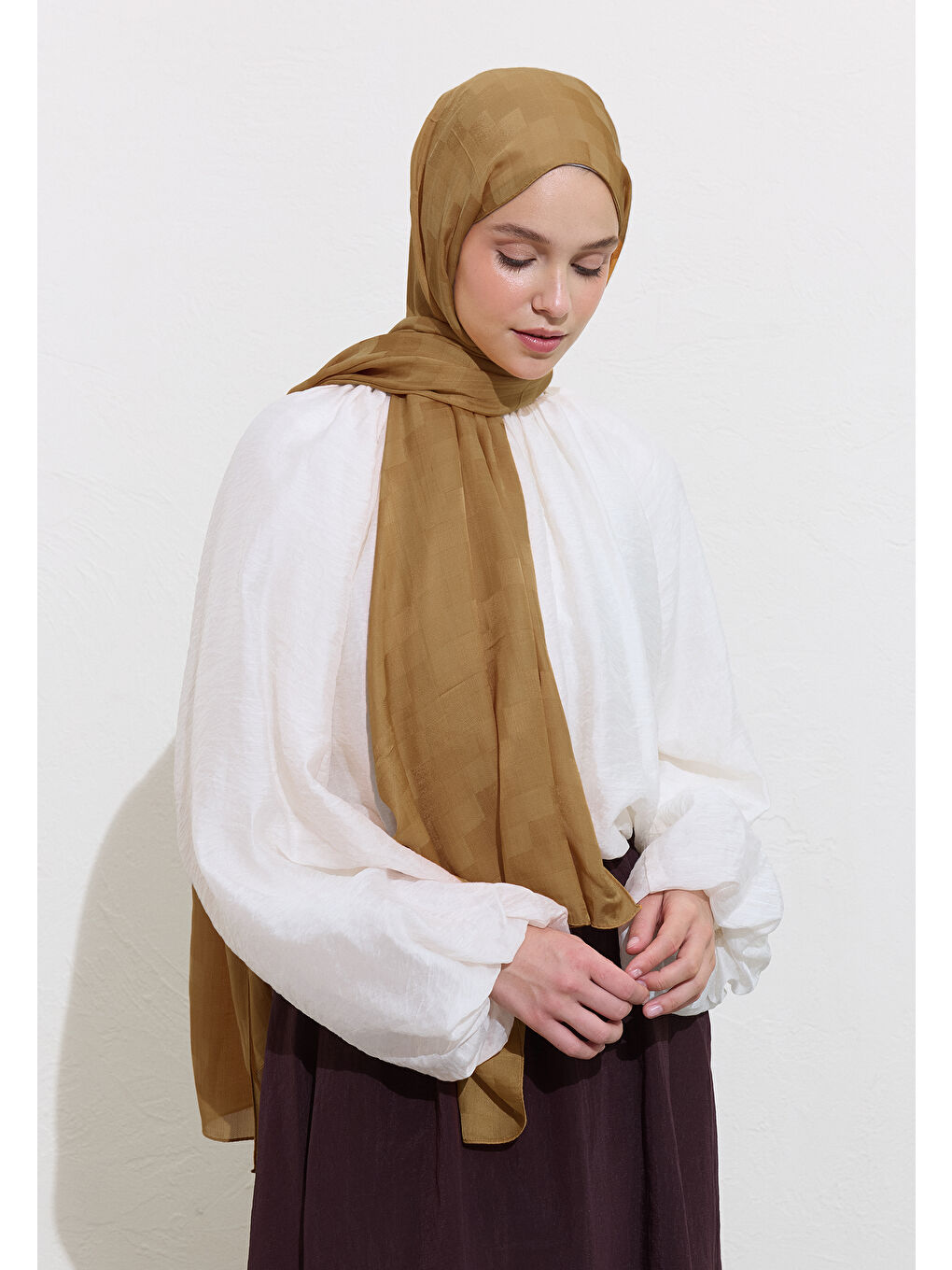 Kahverengi Nori İpeksi Jakar Şal Sahra-1