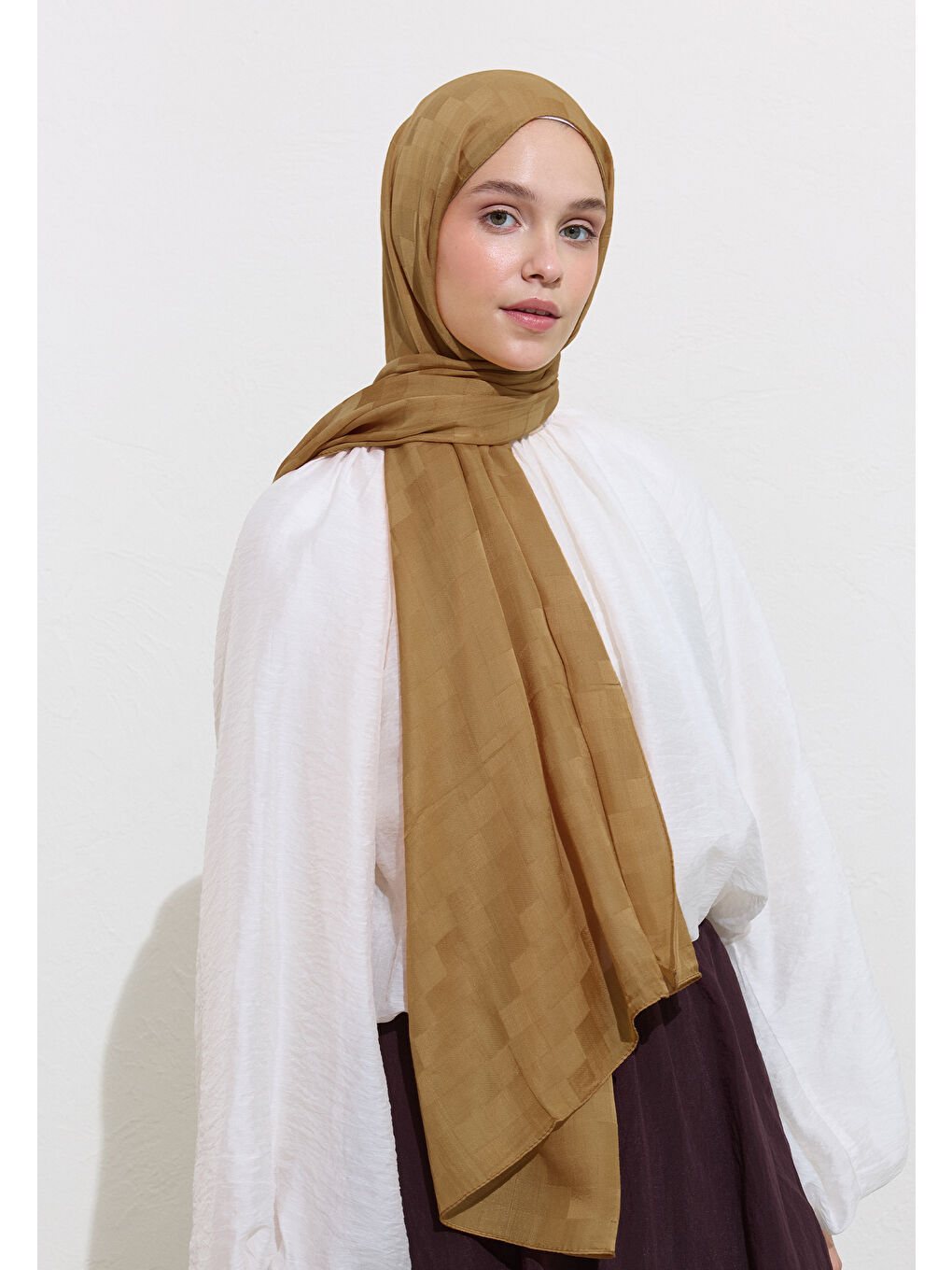 Kahverengi Nori İpeksi Jakar Şal Sahra-2