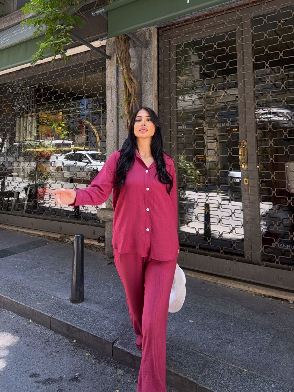 Gömlek Pantalon Alt Üst Takım Bordo-2