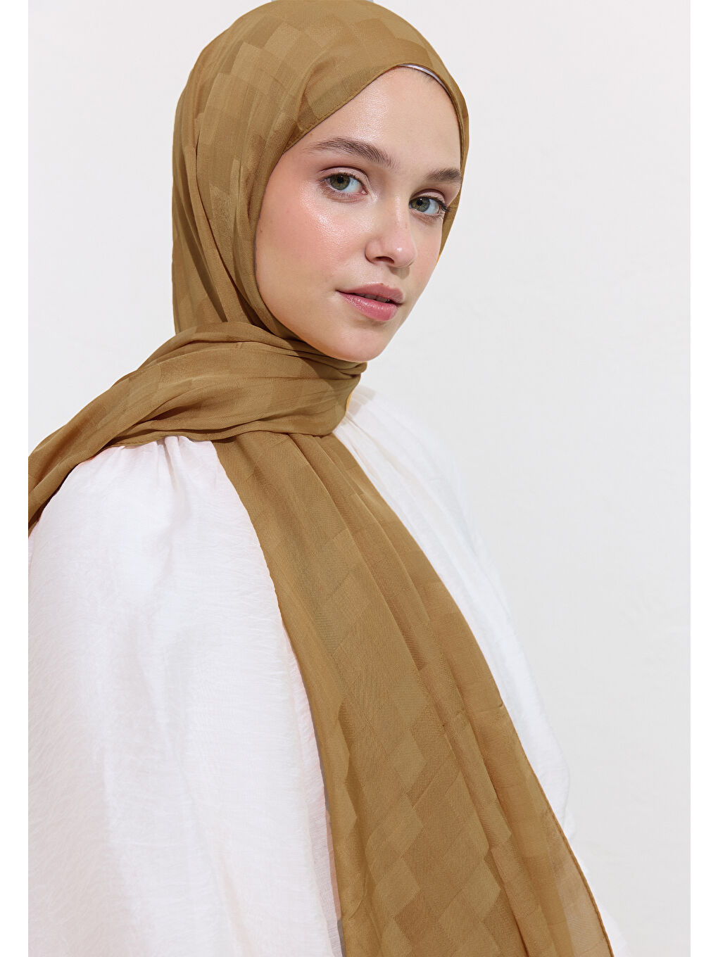 Kahverengi Nori İpeksi Jakar Şal Sahra-3