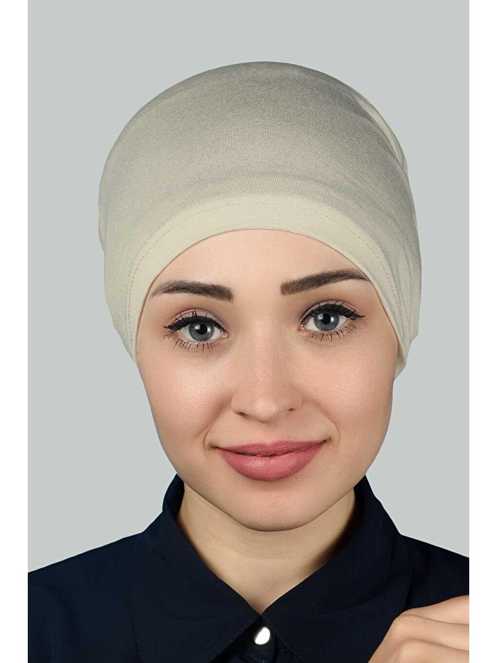Bej Hazır Pratik Geçmeli Lastikli Tesettür Bone-1