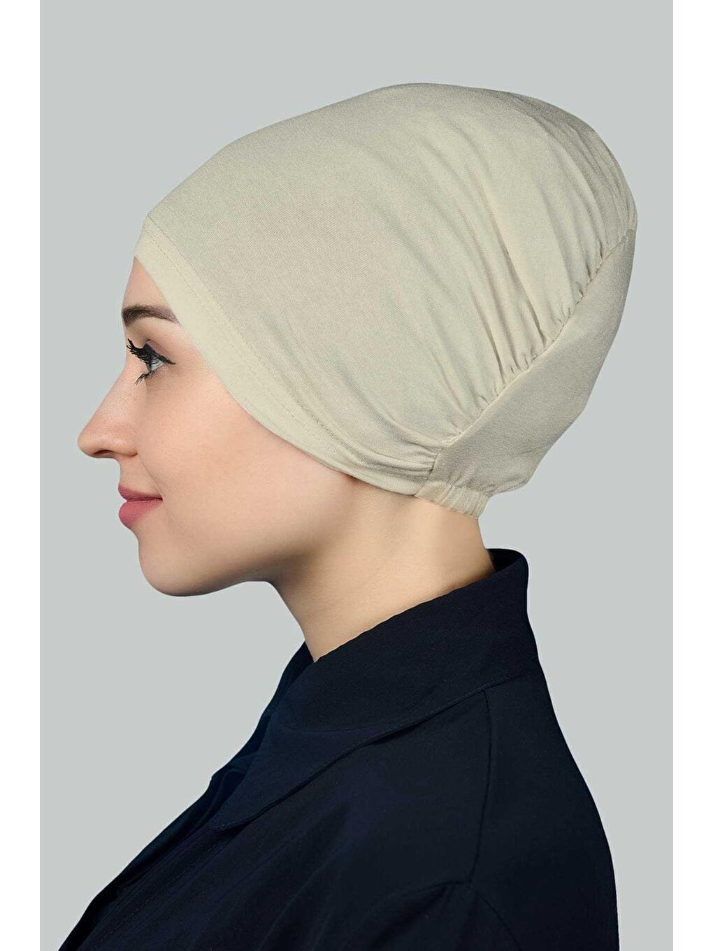 Bej Hazır Pratik Geçmeli Lastikli Tesettür Bone-2