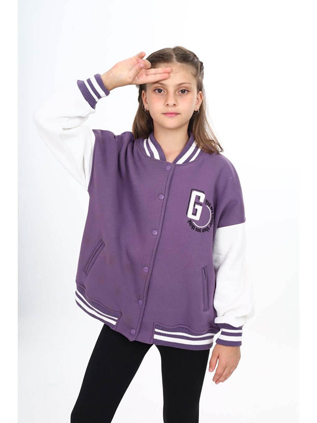Mor Kız Çocuk Nakışlı Kolej Hırka