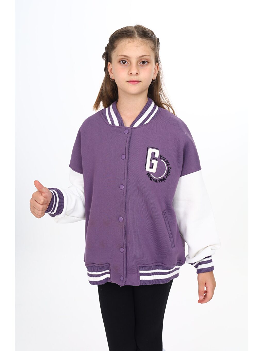 Mor Kız Çocuk Nakışlı Kolej Hırka-1