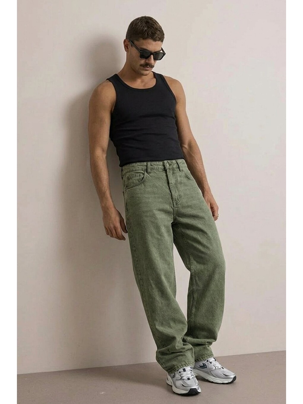 Erkek Yüksek Bel Comfort Haki Jean Pantolon-3