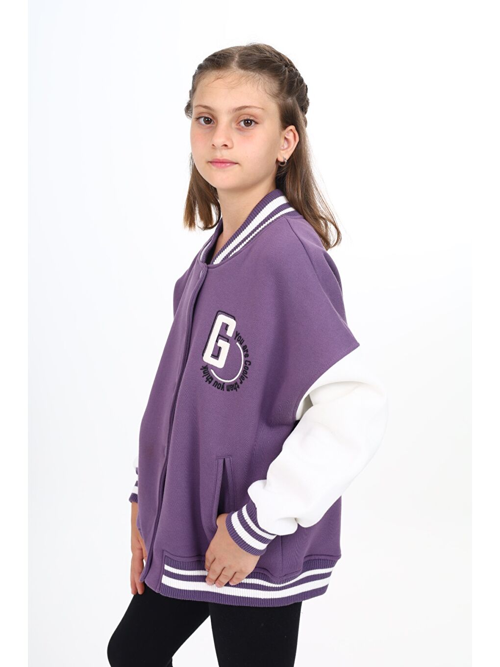 Mor Kız Çocuk Nakışlı Kolej Hırka-2