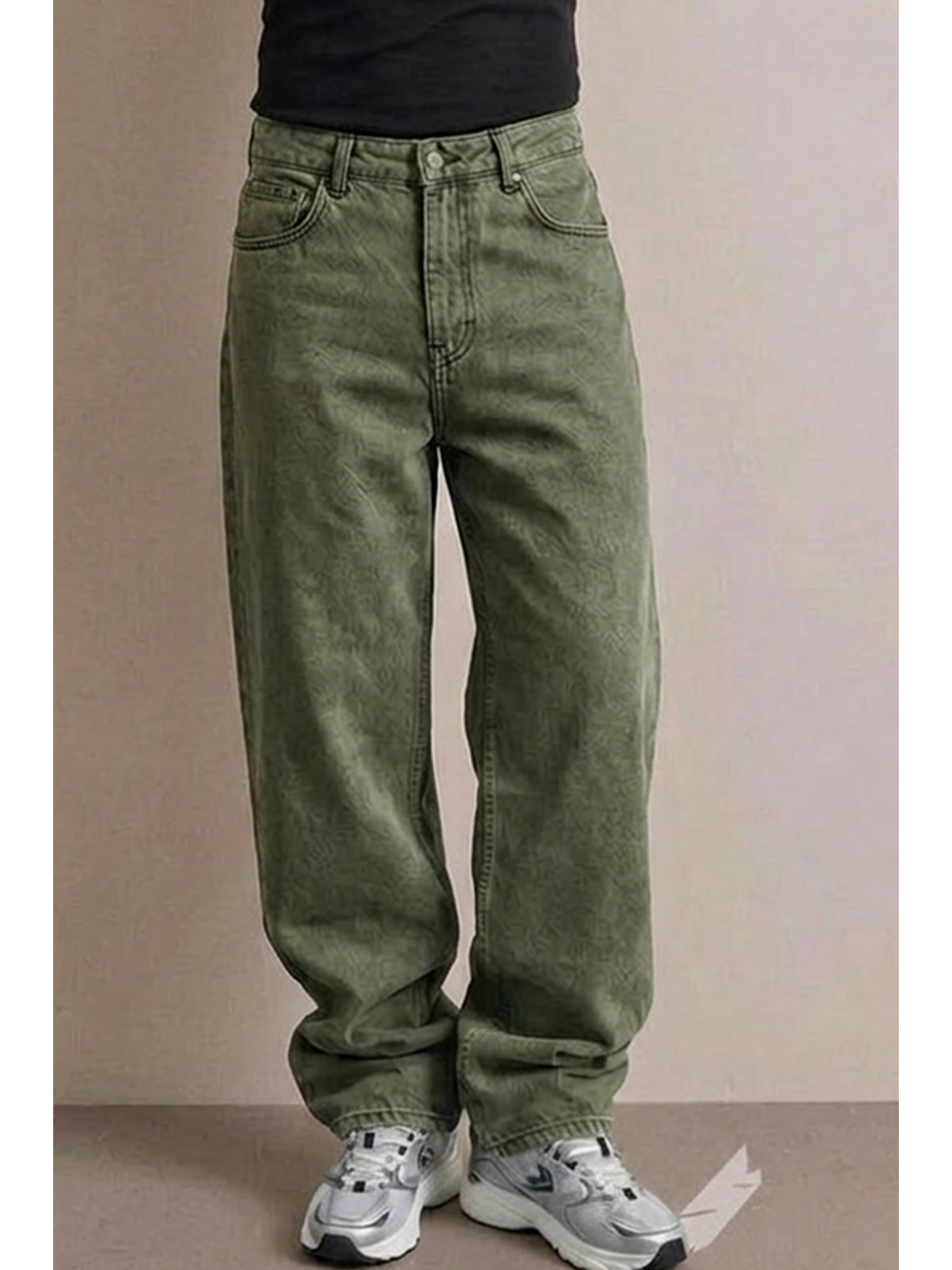 Erkek Yüksek Bel Comfort Haki Jean Pantolon-4