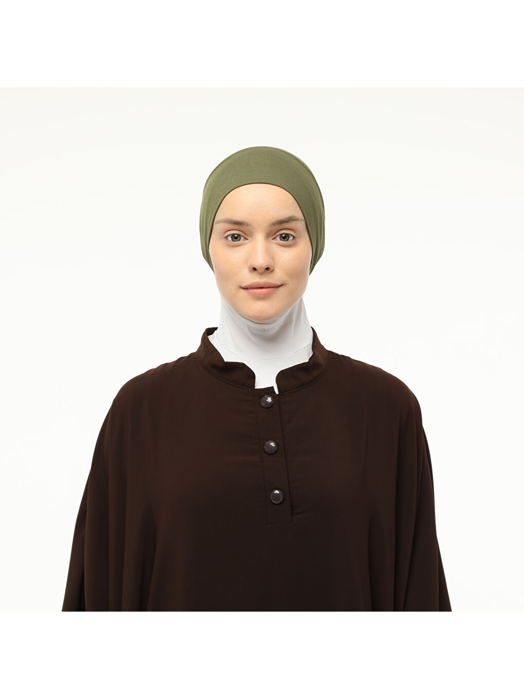 Haki Hazır Pratik Geçmeli Lastikli Tesettür Bone-1