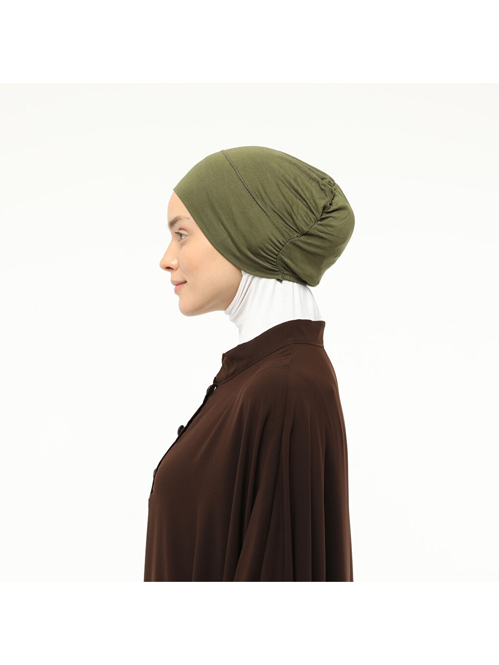 Haki Hazır Pratik Geçmeli Lastikli Tesettür Bone-2