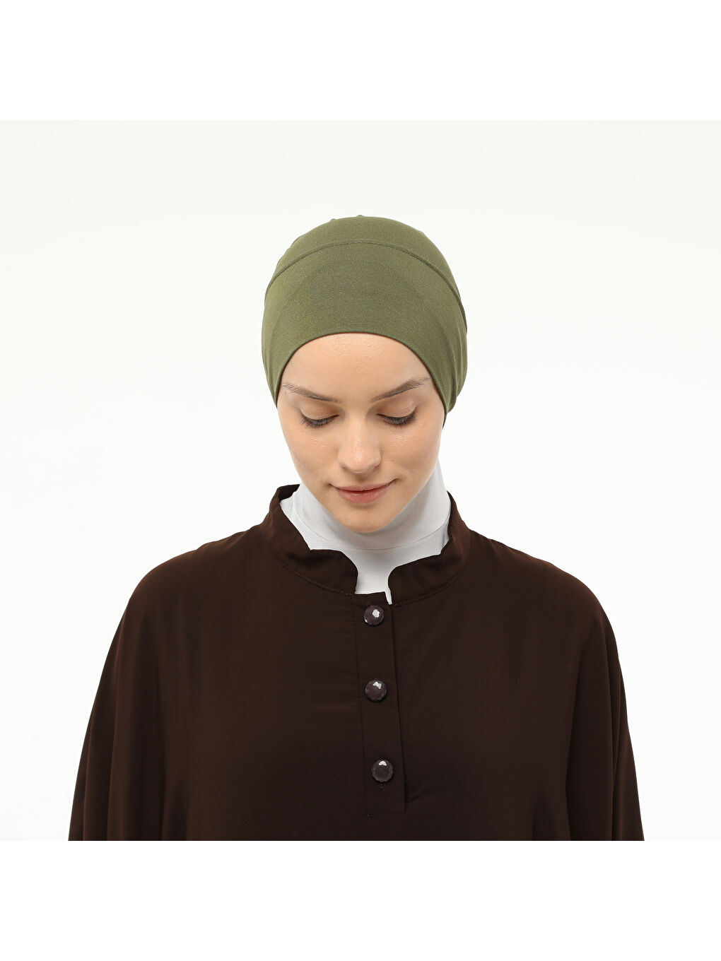 Haki Hazır Pratik Geçmeli Lastikli Tesettür Bone-3