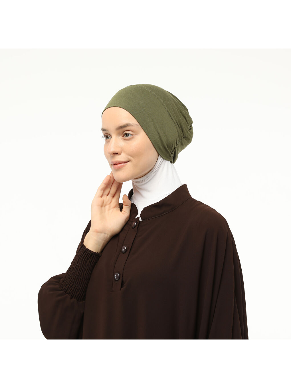 Haki Hazır Pratik Geçmeli Lastikli Tesettür Bone-4