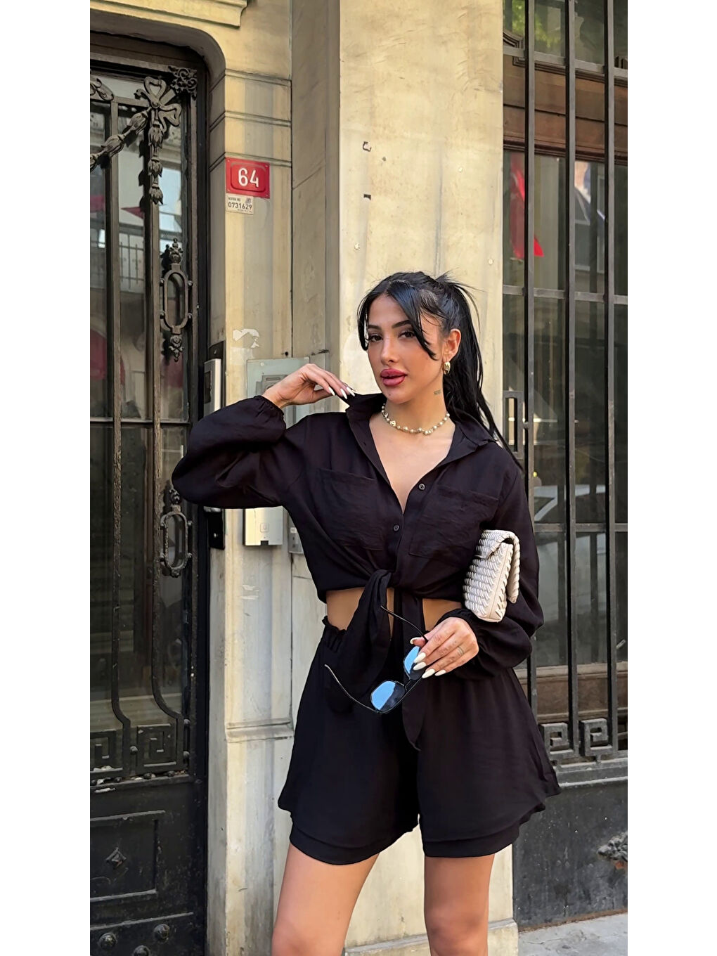 Şort Gömlek Alt Üst Takım Siyah