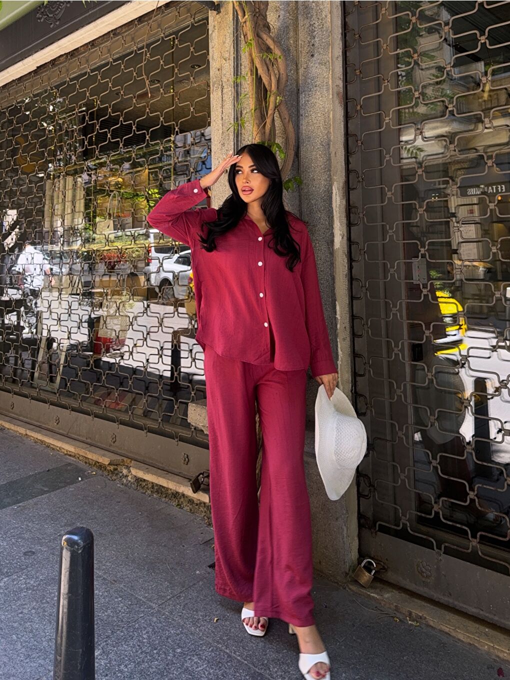 Gömlek Pantalon Alt Üst Takım Bordo-3
