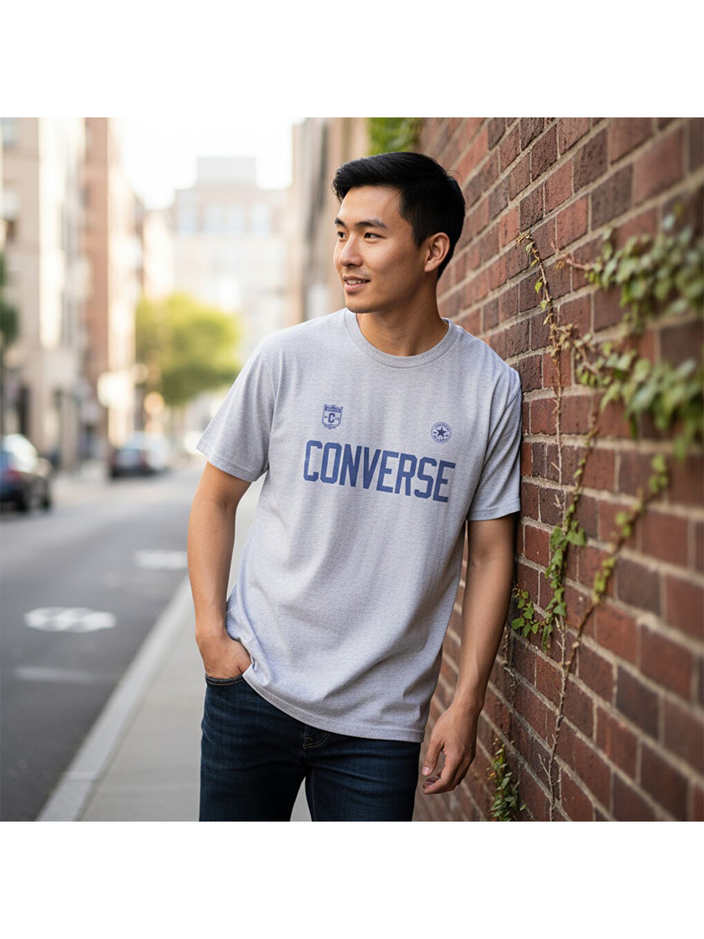 Retro Chuck Soccer Erkek Gri Yuvarlak Yaka Tişört