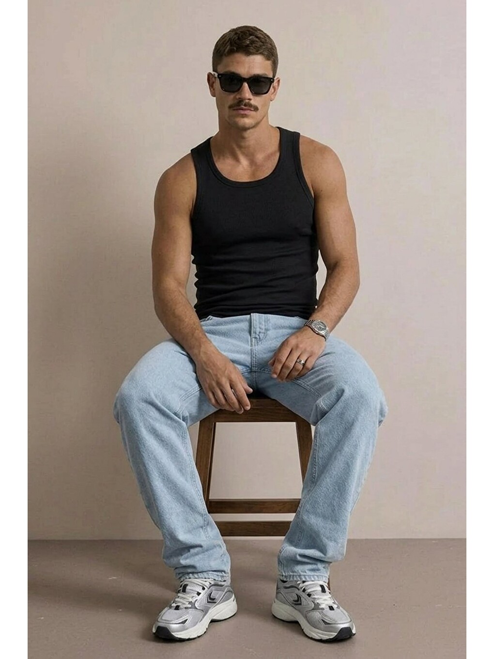 Erkek Yüksek Bel Comfort Buz Mavi Jean Pantolon-1