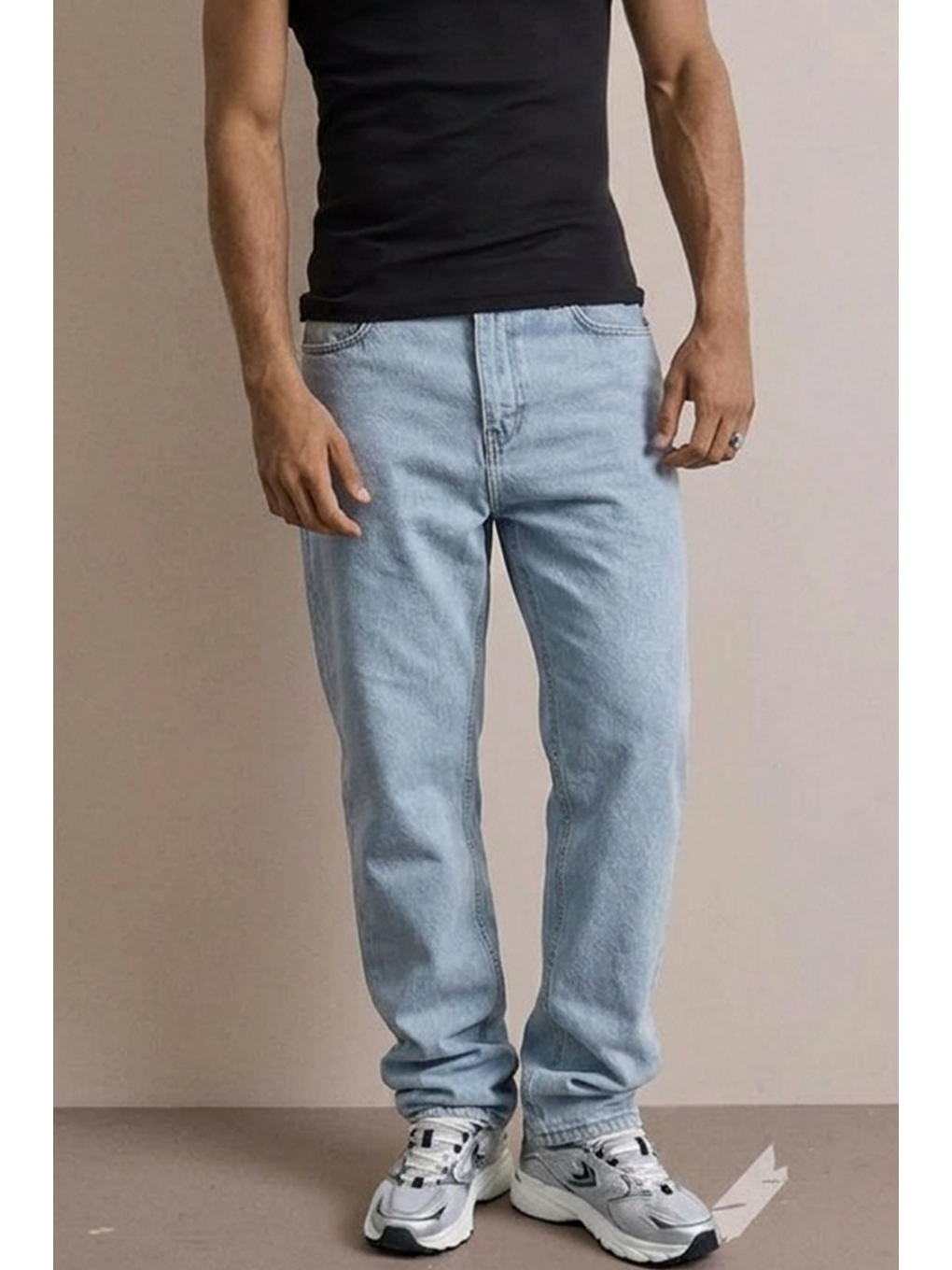 Erkek Yüksek Bel Comfort Buz Mavi Jean Pantolon-4