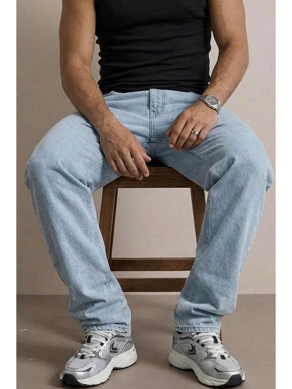 Erkek Yüksek Bel Comfort Buz Mavi Jean Pantolon-5