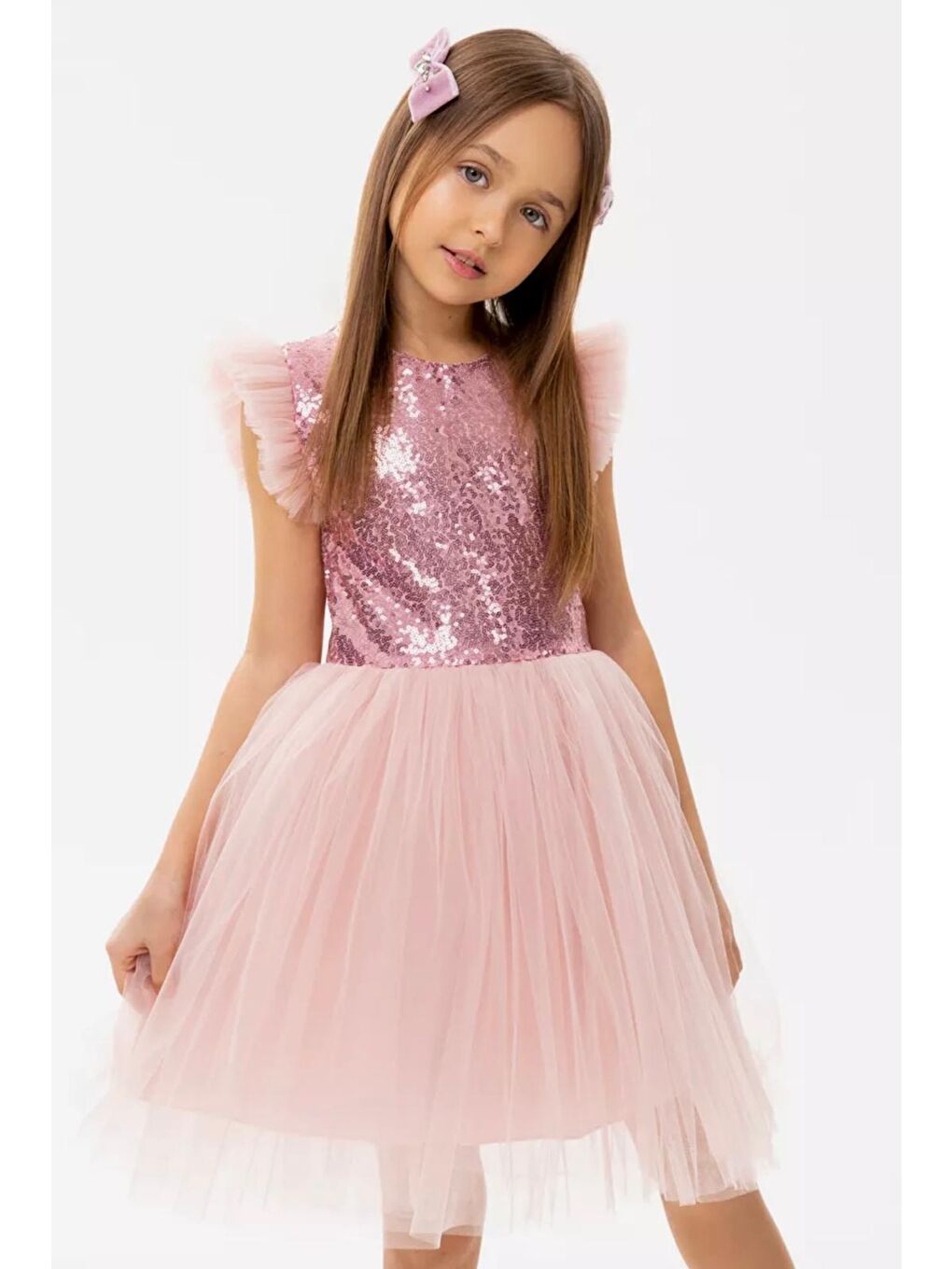 Pembe Tüllü Kız Çocuk KPL Elbise MNK0526-7