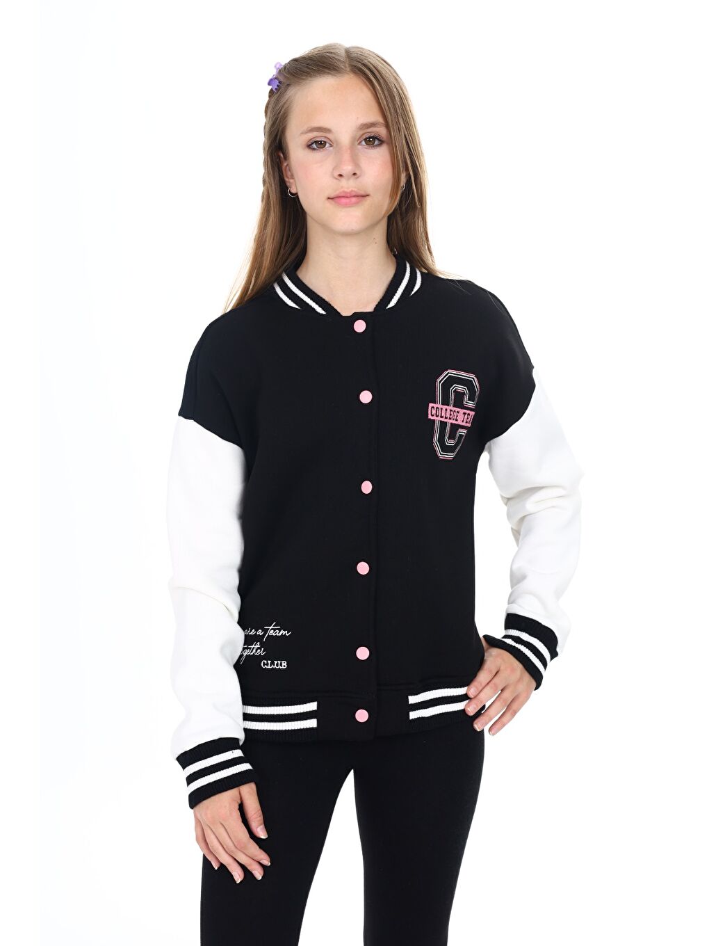 Siyah Kız Çocuk Nakışlı Kolej Hırka