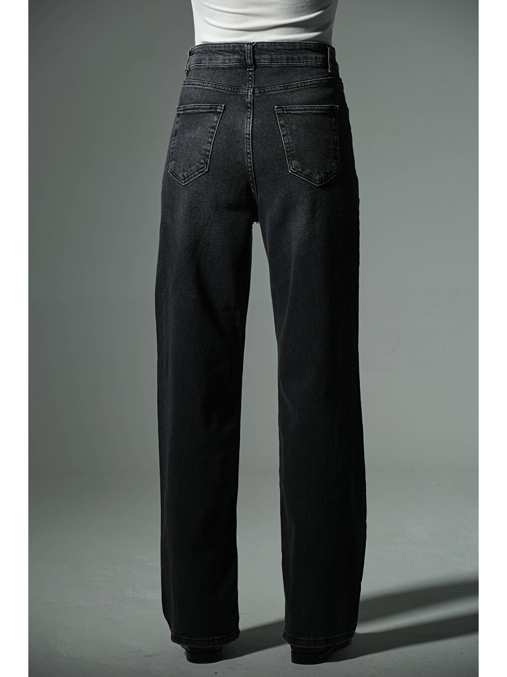 Gri üksek Bel, Esnek Denim Kumaş Geniş Paça Palazzo Kadın Jean Jean Pantolon @Cesena-4