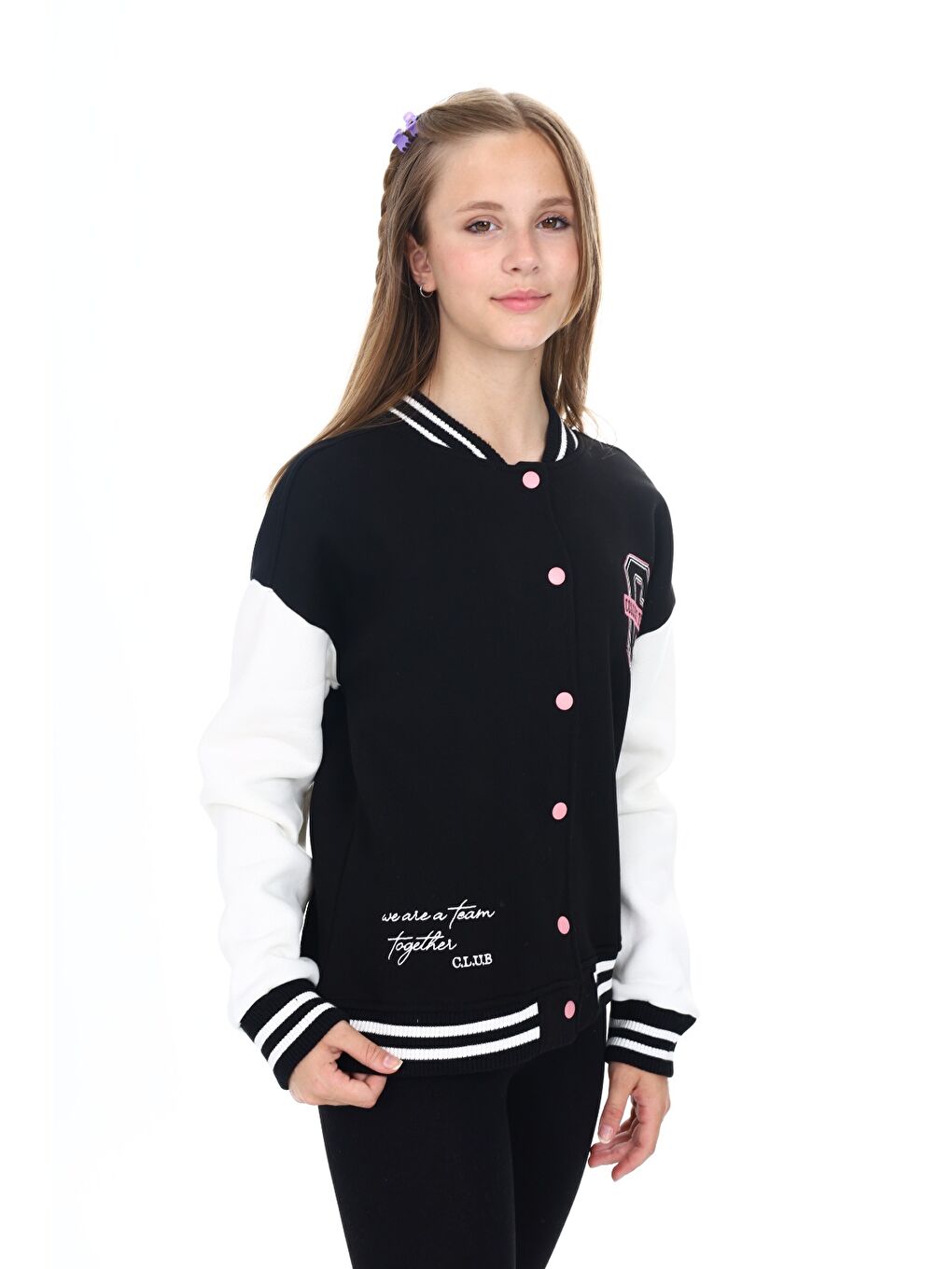 Siyah Kız Çocuk Nakışlı Kolej Hırka-2