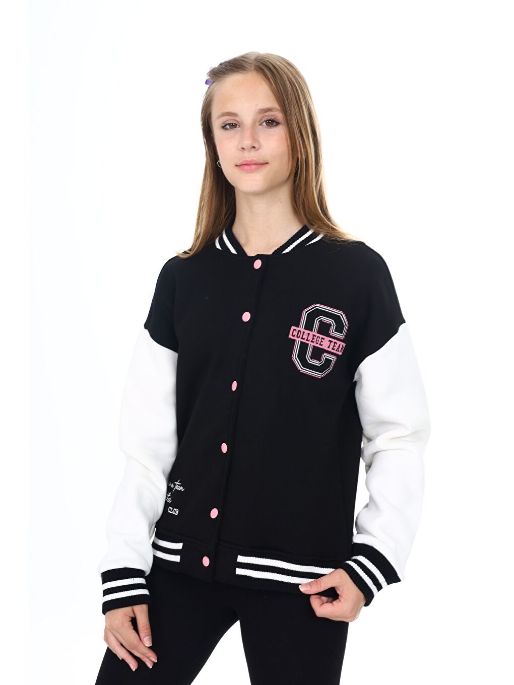 Siyah Kız Çocuk Nakışlı Kolej Hırka-3