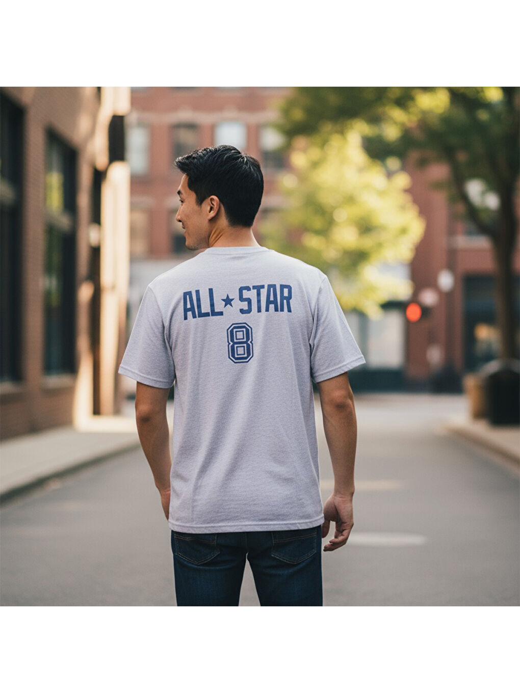 Retro Chuck Soccer Erkek Gri Yuvarlak Yaka Tişört-1